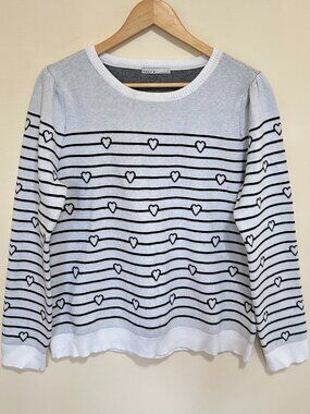 Kaily K Long Sleeve Pullover Sweater Hearts On Lines Pattern Size L
